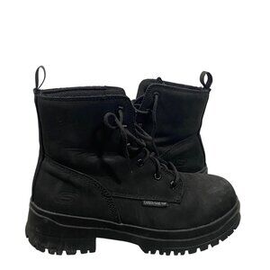 Skechers woman’s Black Leather Work Boots Size 8 With Carbon Nano Toe 8